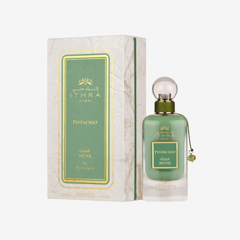 Ard Al Zaafaran Ithra Dubai Musk Pistachio EDP 100 мл – флакон и опаковка