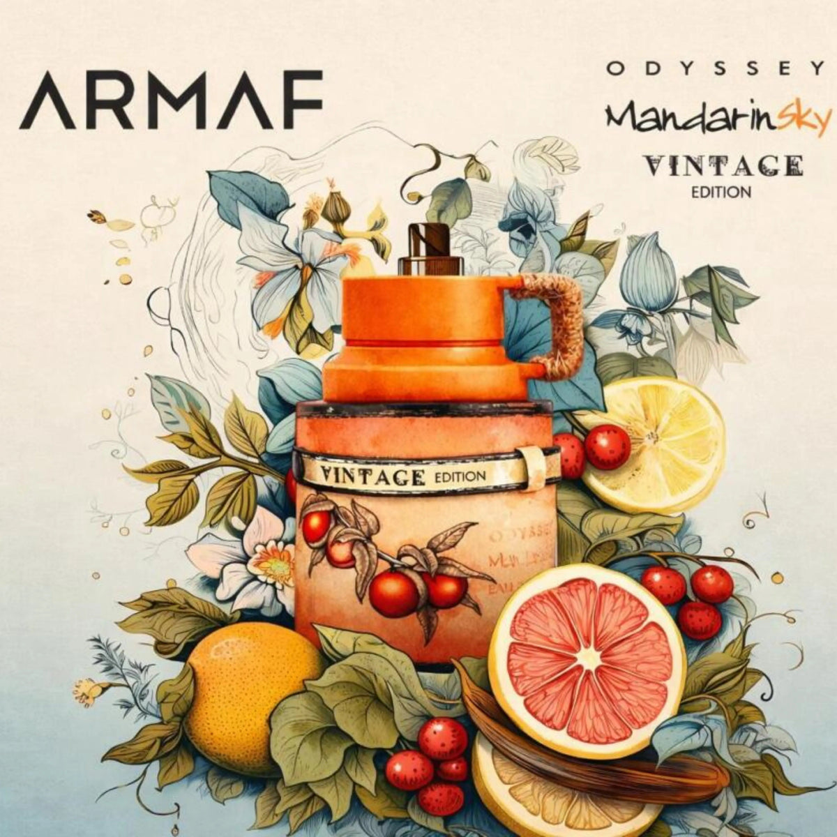 Armaf Odyssey Mandarin Sky Vintage Edition EDP 100 мл – рекламна композиция с флакона