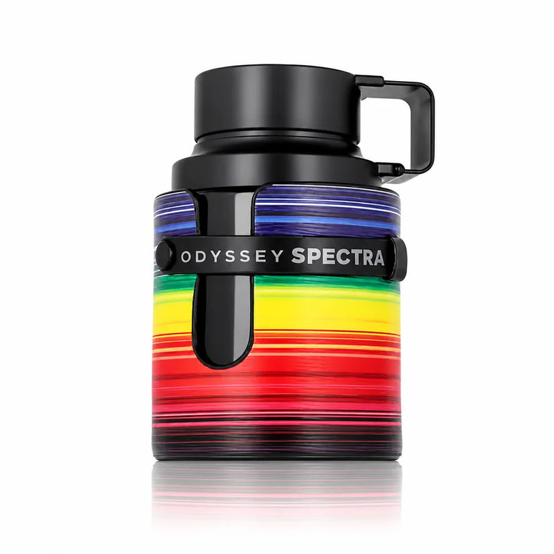 Флакон Armaf Odyssey Spectra EDP 100 мл с огледално отражение на бял фон.