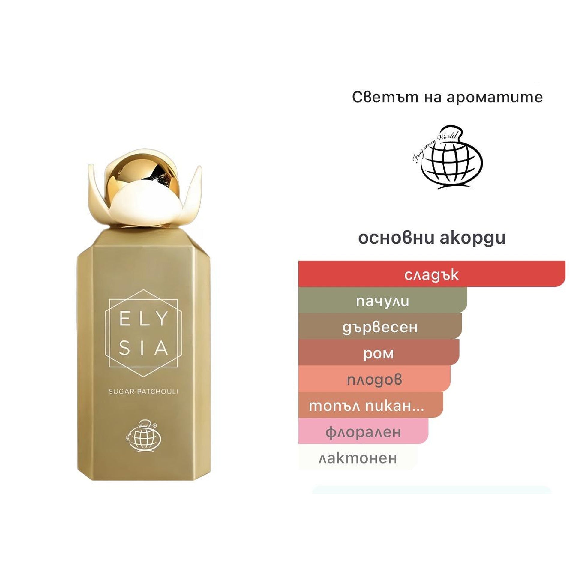Fragrance World Elysia Sugar Patchouli EDP 100ml - оригинален арабски парфюм | Aroma Viva BG