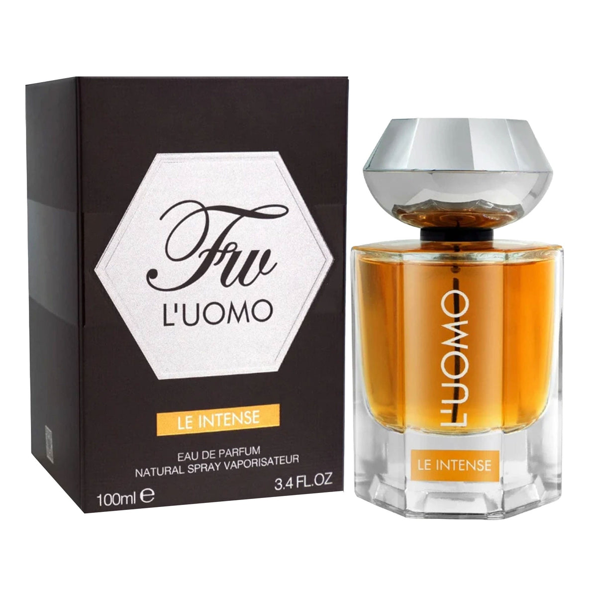 Fragrance World L'Uomo le Intense EDP 100 мл — флакон с кутия