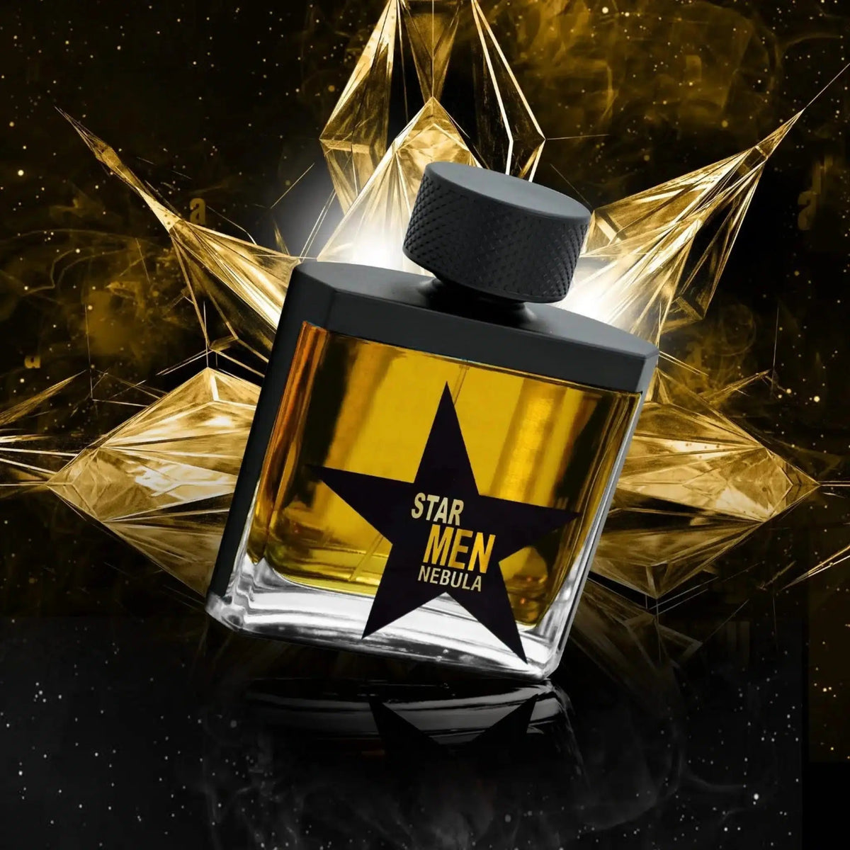 Fragrance World Star Men Nebula EDP 100 мл – флакон в златна рекламна композиция
