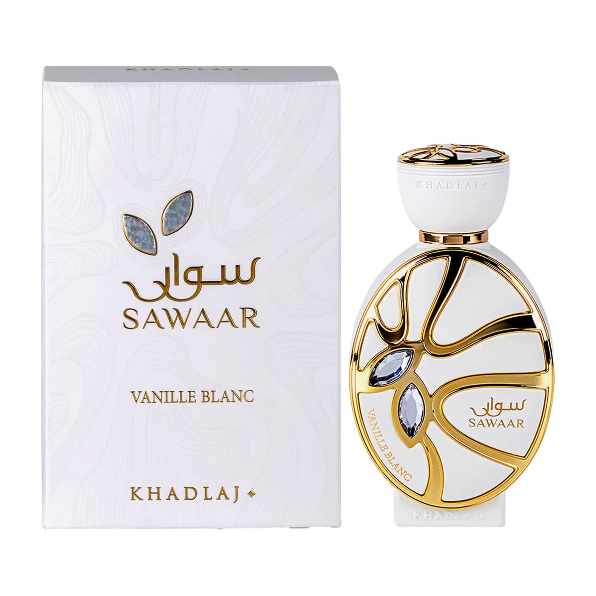 Khadlaj Sawaar Vanille Blanc ExDP 100 мл – флакон и кутия на бял фон