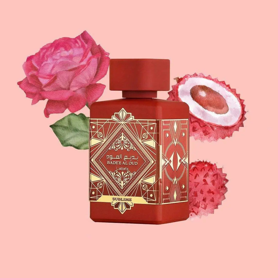 Lattafa Bade'e al Oud Sublime EDP 100 мл – флакон с роза и личи