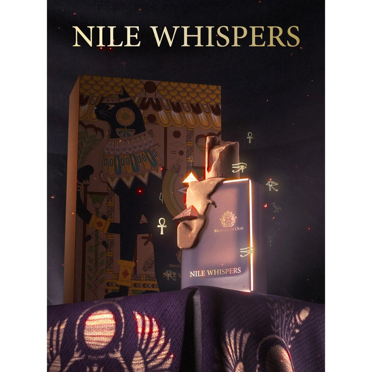 Ministry of Oud Nile Whispers EDP 100 мл – флакон и кутия в рекламна композиция