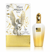 Флаконът и кутията на My Perfumes Haizum Intense EDP 100 мл, показани заедно с леко отражение.