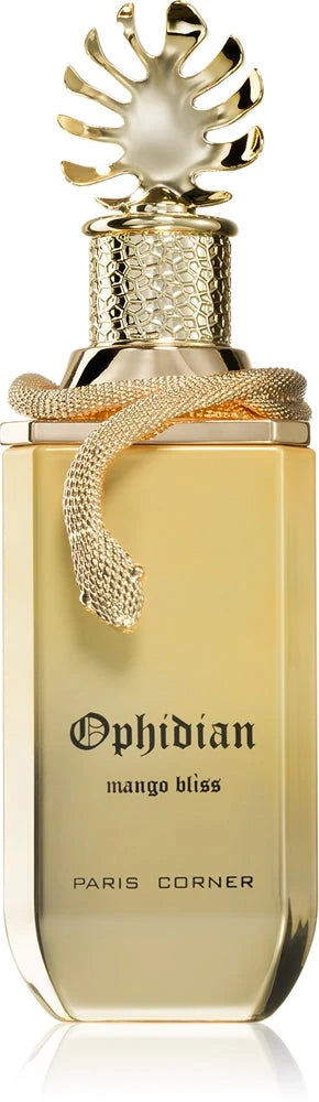 Флакон Paris Corner Ophidian Mango Bliss EDP 100 мл с огледално отражение на бял фон.