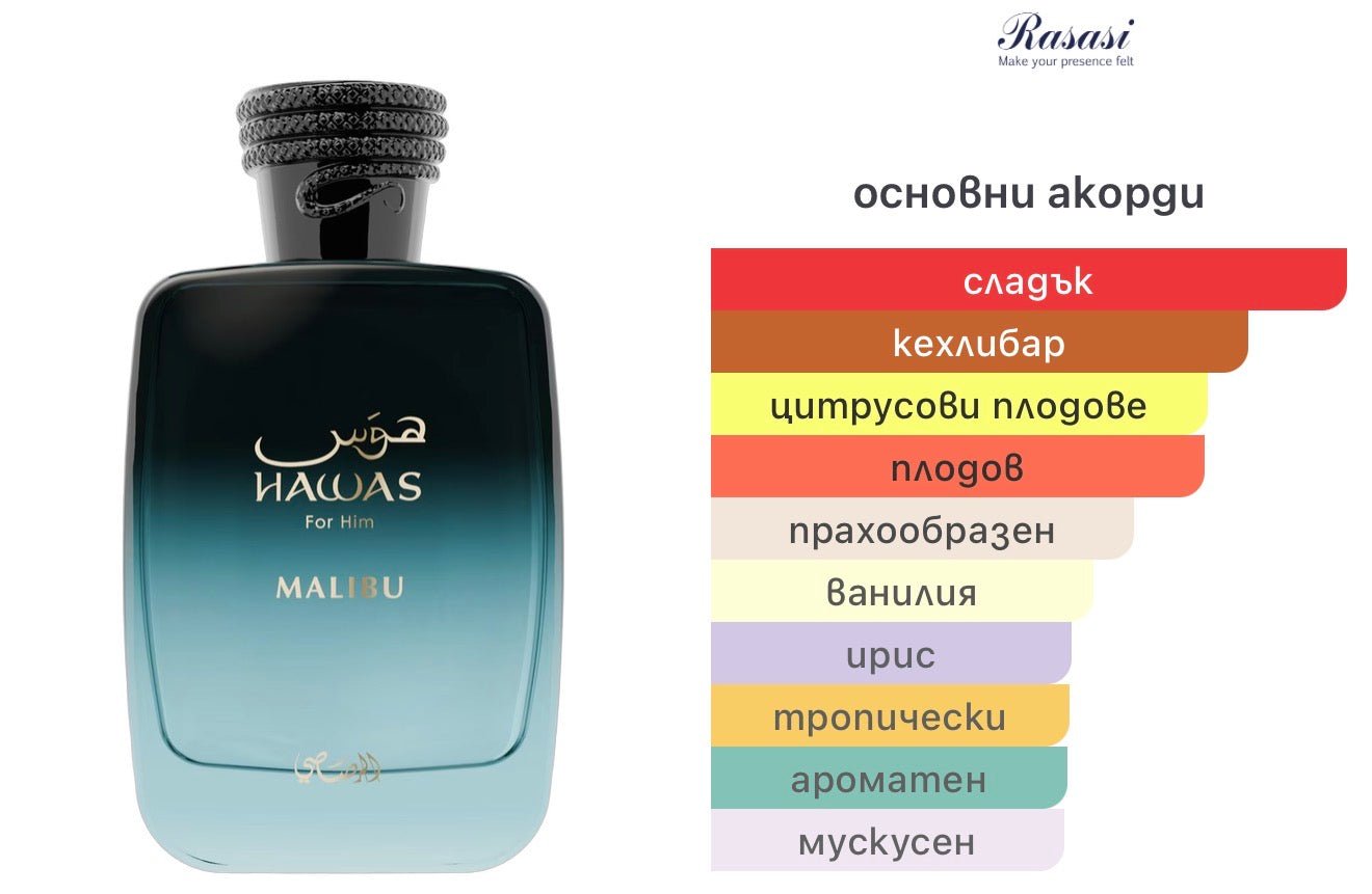 Rasasi Hawas Malibu EDP 100мл. - оригинален арабски парфюм | Fragrance of Dubai