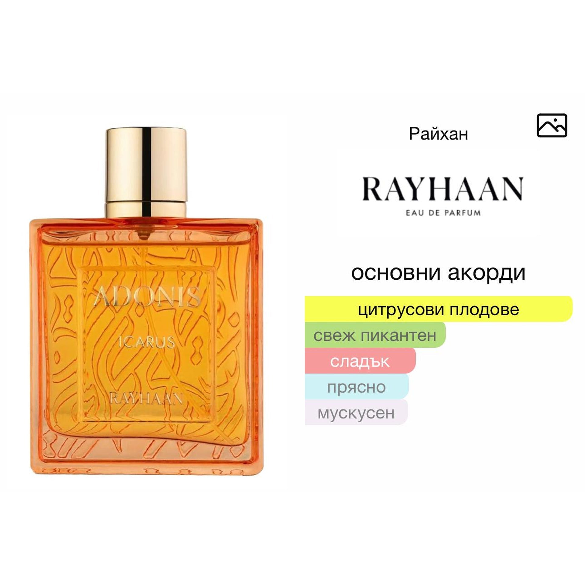 Rayhaan Adonis Icarus EDP 100мл. - оригинален арабски парфюм | Aroma Viva BG