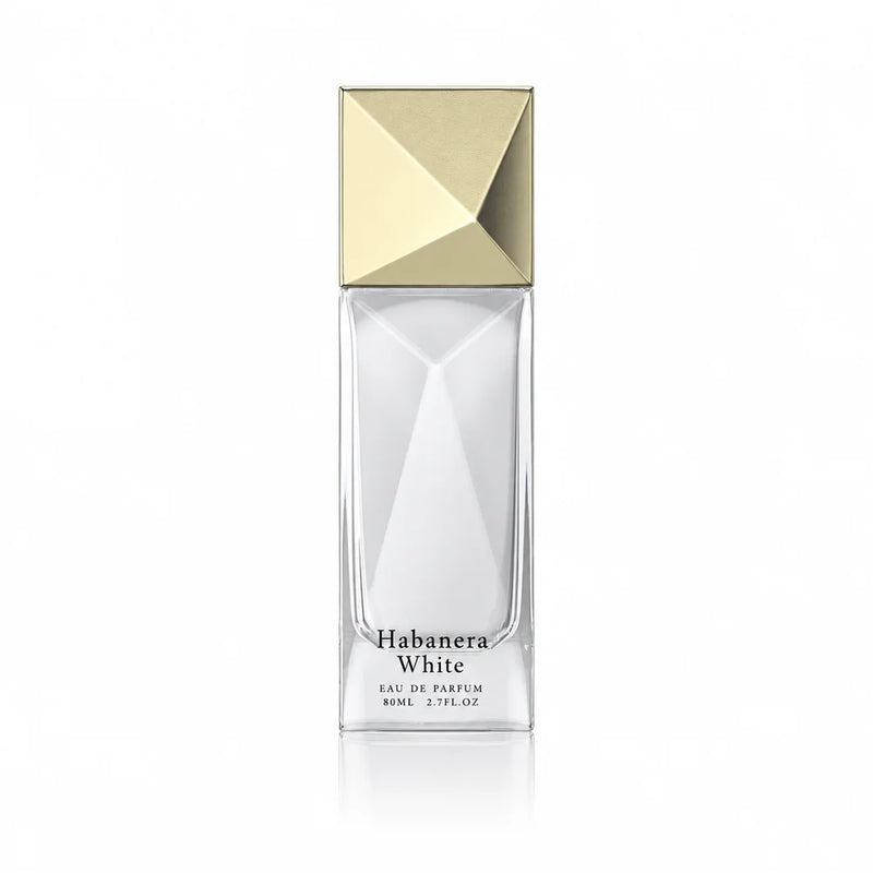 Флакон Aurora Scents Habanera White EDP 80 мл с огледално отражение на бял фон.