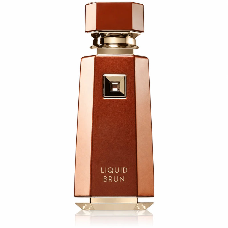 Флакон French Avenue Liquid Brun EDP 100 мл с огледално отражение на бял фон.