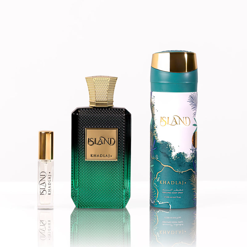 Комплект Khadlaj Island ExDP 100 мл + спрей за тяло 200 мл + ExDP 8 мл — съдържание на комплекта