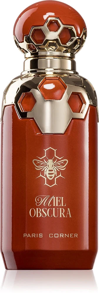 Флакон Paris Corner Miel Obscura EDP 100 мл с огледално отражение на бял фон.