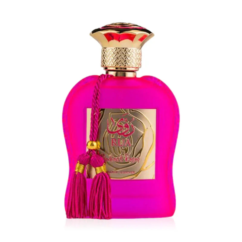 Флакон Paris Corner Rua Radiant Roses EDP 100 мл с огледално отражение на бял фон.