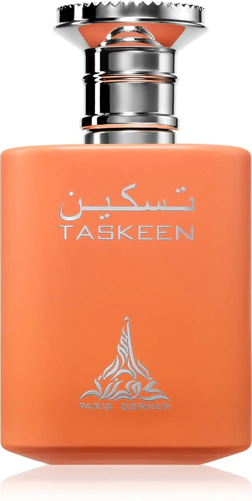Флакон Paris Corner Taskeen EDP 100 мл с огледално отражение на бял фон.
